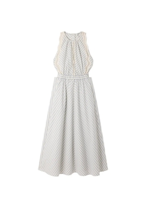 SANDRO striped lace-trim midi dress - Neutrals