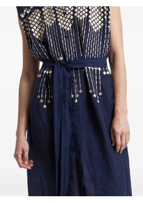 GREEK ARCHAIC KORI embroidered belted dress - Blue