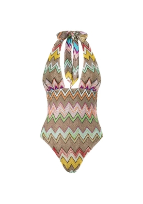 Missoni zigzag-knit halterneck swimsuit - Neutrals