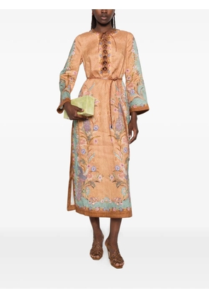 ZIMMERMANN Indra lace-up floral-print midi dress - Neutrals