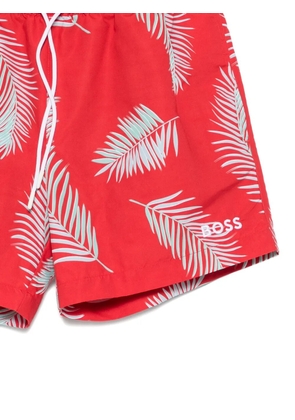 BOSS palm-leaf print swim shorts - Red