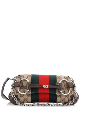 Gucci Pre-Owned Horsebit NM Web Chain Clutch GG Canvas Small shoulder bag - Brown