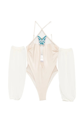 Mazzei beaded-butterfly swimsuit - Neutrals