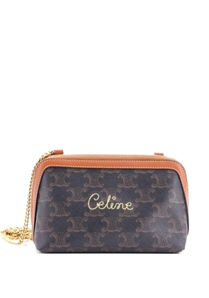Celine Pre-Owned Zip Around Chain Clutch Embroidered Triomphe Coated Canvas shoulder bag - Brown