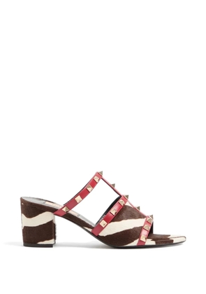 Valentino Garavani Rockstud zebra-print sandals - Brown