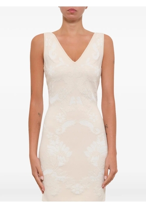 Alexander McQueen floral-jacquard V-neck dress - Neutrals