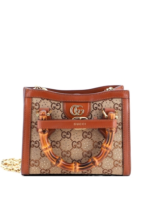 Gucci Pre-Owned Diana NM Bamboo Handle Crystal Embellished GG Canvas Mini tote bag - Brown