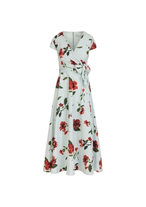 Oscar de la Renta Hibiscus cotton poplin wrap dress - Blue