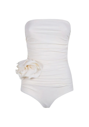 Magda Butrym ruched flower-detail swimsuit - Neutrals