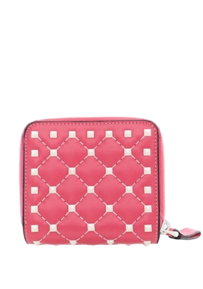 Valentino Garavani Pre-Owned 2018-2026 Quilted Lambskin Rockstud Zip Around Compact Wallet small wallets - Pink