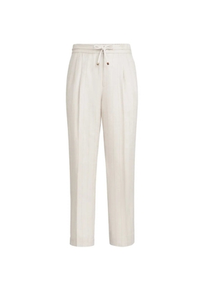 Brunello Cucinelli linen chalk stripe chevron trousers with drawstring and double pleats - Neutrals