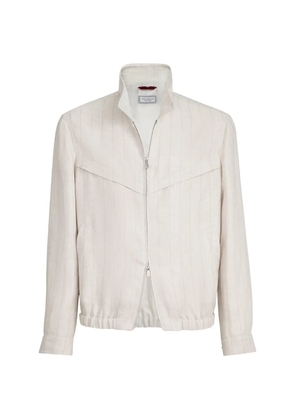 Brunello Cucinelli linen chalk stripe chevron outerwear jacket - Neutrals