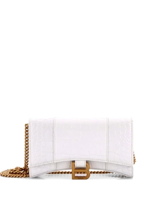 Balenciaga Pre-Owned Hourglass Chain Wallet Crocodile Embossed Leather clutch bag - White