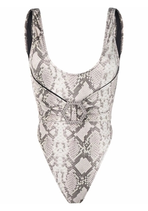 Philipp Plein Monokini python-print swimsuit - Neutrals