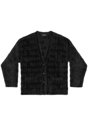 Balenciaga logo-jacquard faux-fur cardigan - Black