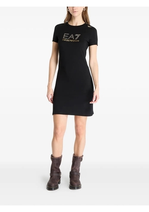 Ea7 Emporio Armani rhinestone logo-print dress - Black