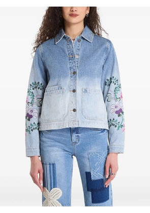 Desigual floral-embroidered denim jacket - Blue