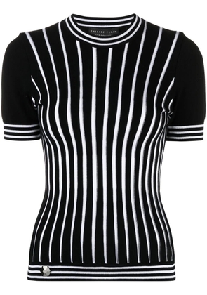 Philipp Plein intarsia-stripe short-sleeve jumper - Black
