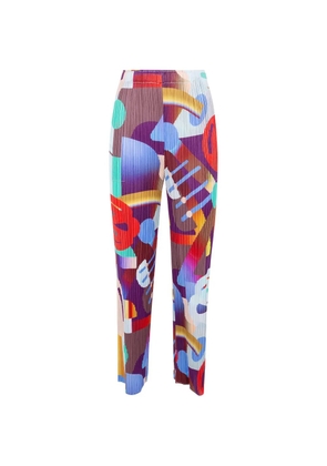 Pleats Please Issey Miyake Playground abstract-print pleated trousers - Purple