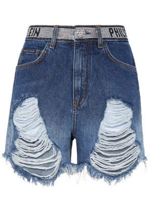 Philipp Plein ripped-detailing cotton shorts - Blue