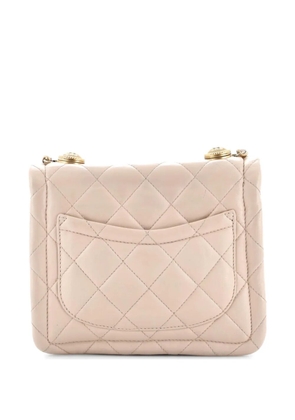 CHANEL Pre-Owned Button on Top Flap Bag Quilted Shiny Lambskin Small shoulder bag - Neutrals