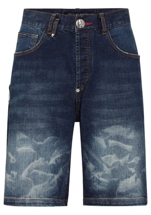 Philipp Plein logo-appliqué denim shorts - Blue