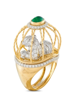 David Webb emerald and diamond cage ring - Gold