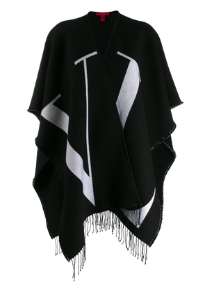 Valentino Garavani logo print fringed cape - Black