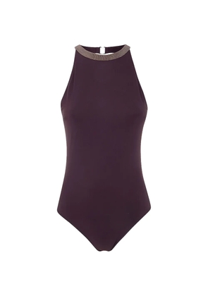 Brunello Cucinelli monili-embellished halterneck swimsuit - Purple