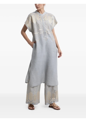 GREEK ARCHAIC KORI embroidered mandarin-collar dress - Grey