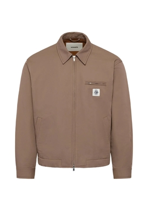 Vowels logo-patch zip-up jacket - Neutrals