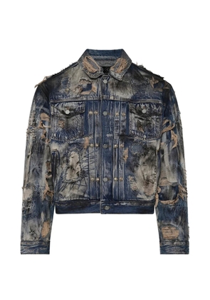 THUG CLUB hard-washed distressed denim jacket - Blue