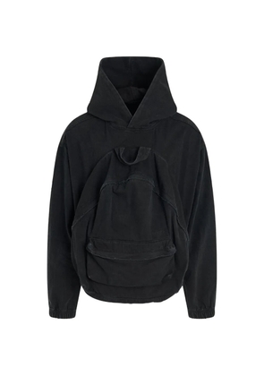 We11done backpack-detail denim hoodie - Black