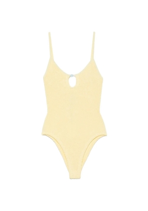 Hunza G Mia bead-embellished crinkle-effect swimsuit - Yellow