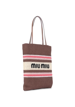 Miu Miu woven-motif striped tote bag - Brown