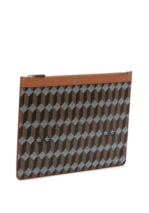 Au Départ geometric-print leather-trim clutch bag - Brown