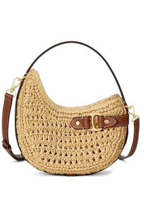 Lauren Ralph Lauren small Tasha leather-trimmed crochet-straw tote bag - Neutrals