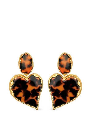 Oscar de la Renta tortoise stone heart clip-on earrings - Gold