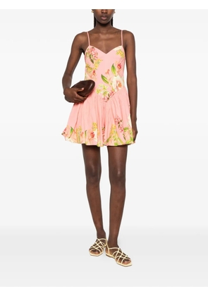 Hemant And Nandita Lena floral-print pleated mini dress - Pink