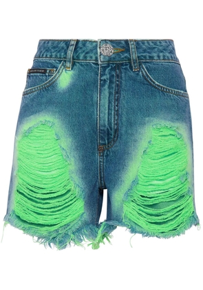 Philipp Plein tie-dye frayed shorts - Blue
