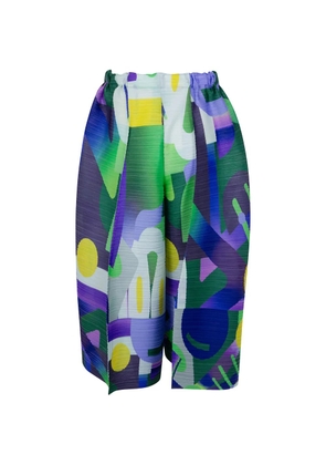 Pleats Please Issey Miyake abstract-print pleated shorts - Blue