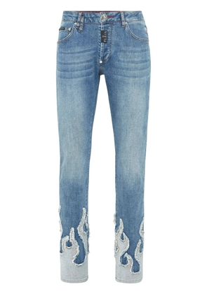 Philipp Plein flame-appliqué jeans - Blue