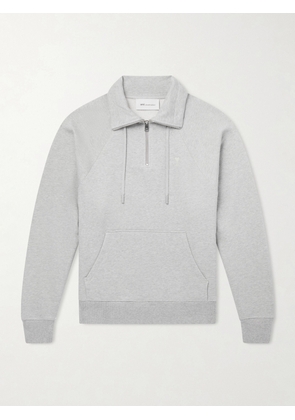 AMI PARIS - Logo-Embroidered Cotton-French Terry Half-Zip Sweater - Men - Gray - XS