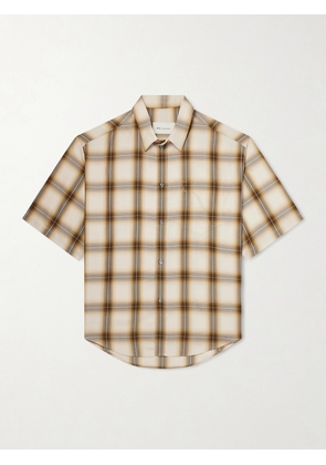 AMI PARIS - Logo-Embroidered Checked Lyocell Shirt - Men - Neutrals - EU 37