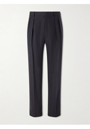Ralph Lauren Purple Label - Straight-Leg Pleated Silk and Linen-Blend Trousers - Men - Black - UK/US 30