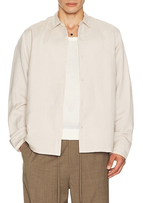 AUTO-REPLY Andrew Long Sleeve Linen Shirt in Sand - Cream. Size S (also in L, M, XL/1X).