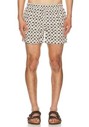 AUTO-REPLY 4 Printed Sebastian Swim Trunk in Relic Saltstone - Cream. Size S (also in L, M, XL/1X).