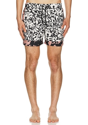 Dries Van Noten Phibbs Swim Shorts in Black - Black,Rose. Size M (also in L, XL/1X).