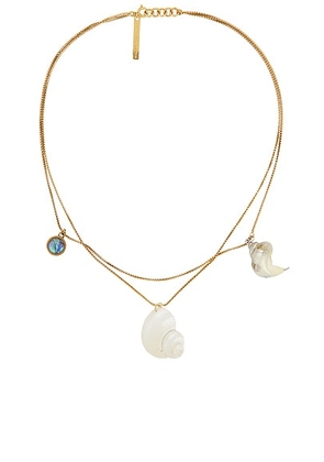 Dries Van Noten Natural Shell Resin Abalone Necklace in Brass - Metallic Gold,Ivory. Size all.