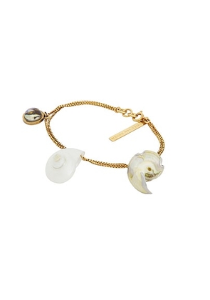 Dries Van Noten Natural Shell Resin Abalone Bracelet in Brass - Metallic Gold,White. Size all.